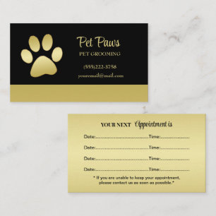  Gold Shiny Dog Paw on black Pet Grooming Service  Appointment Card