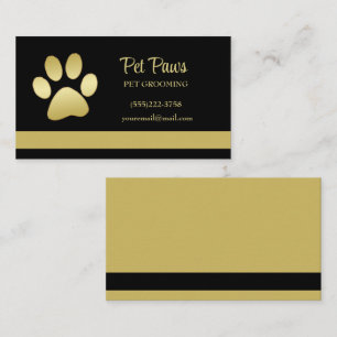  Gold Shiny Dog Paw on black Pet Grooming Service  Business Card