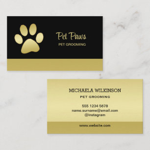  Gold Shiny Dog Paw on black Pet Grooming Service  Business Card