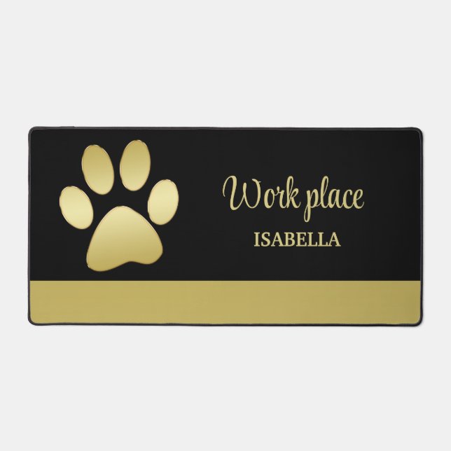  Gold Shiny Dog Paw on black Pet Grooming Service  Desk Mat (Front)