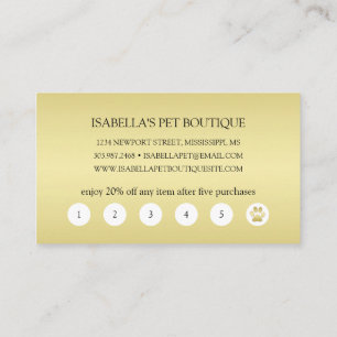 Gold Shiny Dog Paw on black Pet Grooming Service Loyalty Card