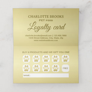  Gold Shiny Dog Paw on black Pet Grooming Service  Loyalty Card