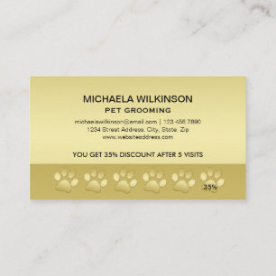 Gold Shiny Dog Paw on black Pet Grooming Service Loyalty Card
