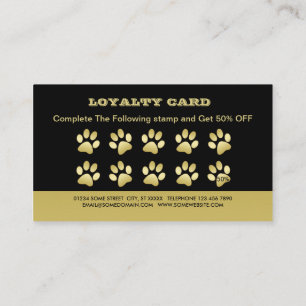  Gold Shiny Dog Paw on black Pet Grooming Service  Loyalty Card