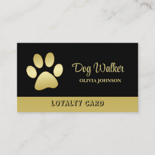  Gold Shiny Dog Paw on black Pet Grooming Service  Loyalty Card