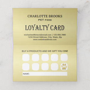  Gold Shiny Dog Paw on black Pet Grooming Service  Loyalty Card
