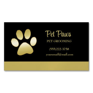  Gold Shiny Dog Paw on black Pet Grooming Service  Magnetic Business Card
