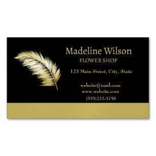 Gold Shiny Flower Palm Leaves on black Magnetic Business Card
