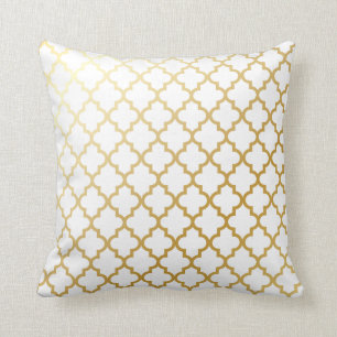 Gold Shiny Metallic Quatrefoil Pattern Throw Pillow