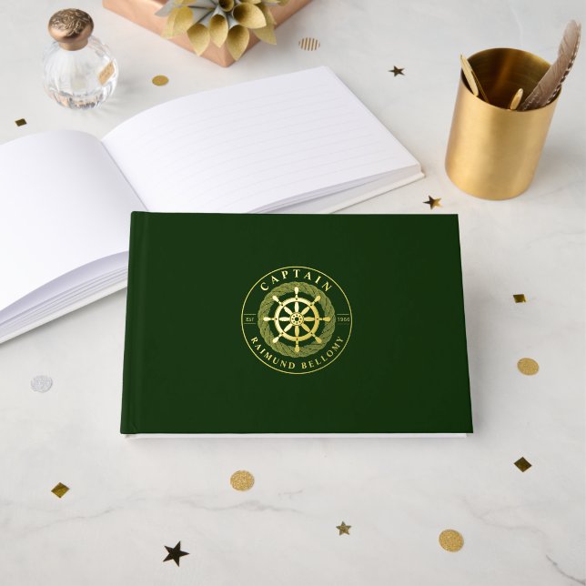 Gold Ship Wheel Helm Guest Book (Front Open)