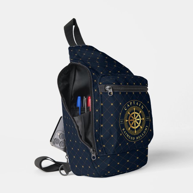Gold Ship Wheel Sling Bag (Open)