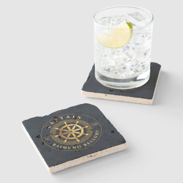Gold Ship Wheel Stone Coaster (Side)