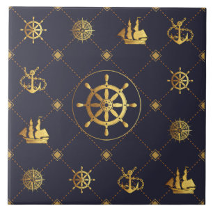 Gold Ship Wheel Tile