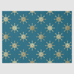 Gold Ship Wheels on Blue/Green Decoupage Tissue Paper