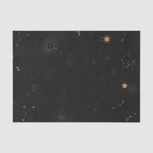 Gold shooting star sunburst night sky decoupage  tissue paper