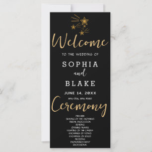 Gold Shooting Stars Black Wedding Program
