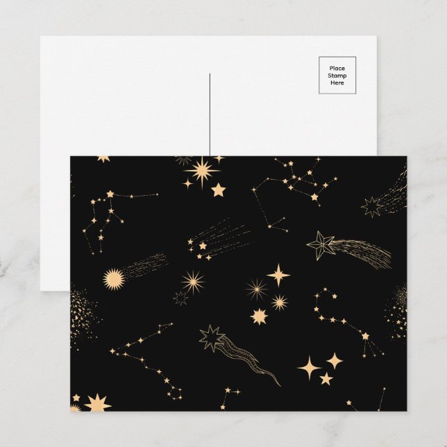 Gold shooting stars comets planets sky night postcard (Front/Back)