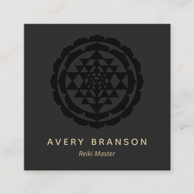 Gold Shri Yantra Reiki Master Square Business Card (Front)