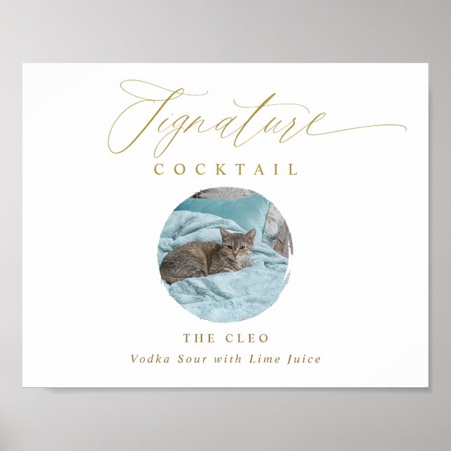 Gold Signature Drinks Sign Pet Photo Wedding (Front)