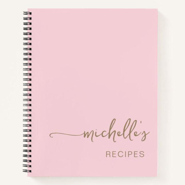 Gold Signature Script Cookbook Blush Pink Recipe  Notebook (Front)