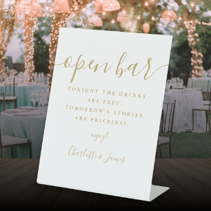 Gold Signature Script Open Bar Pedestal Sign