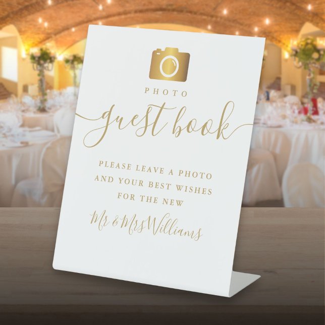 Gold Signature Script Photo Guest Book Pedestal Sign (Gold Signature Script Photo Guest Book Pedestal Sign)