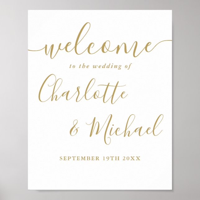 Gold Signature Script Wedding Welcome Sign (Front)