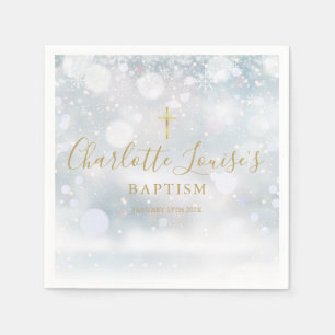 Gold Signature Script Winter Baptism Christening Napkin