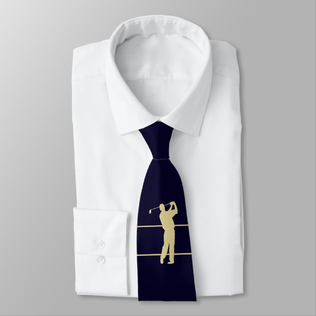 Gold Silhouette Golfer sur Cravate bleu marine (Attaché)