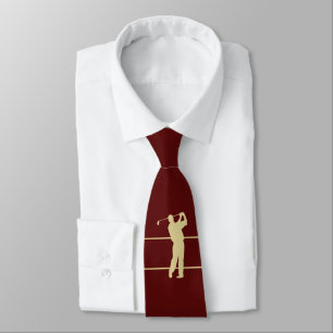 Gold Silhouette Golfer sur Maroon Cravate rouge