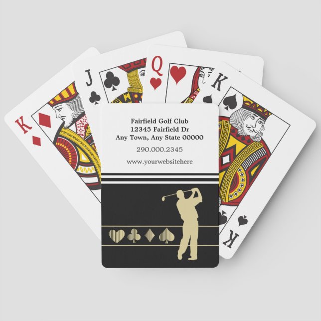 Gold Silhouette Player Golf Club Business Playing Cards (Back)