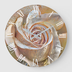 Gold Silk Beautiful Unique Rose Art Dream Large Clock