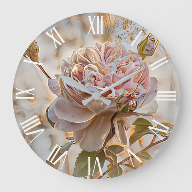 Gold Silk Elegant Unique Rose Art Dream Large Clock (Front)