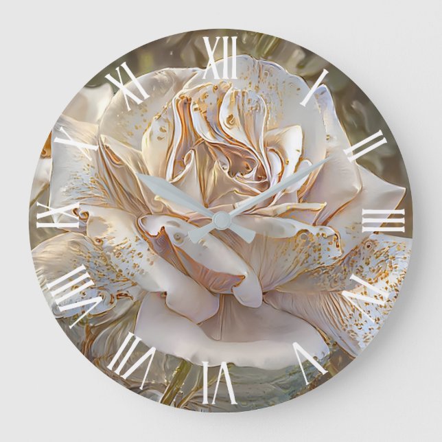 Gold Silk Rose Art Dream Large Clock (Front)