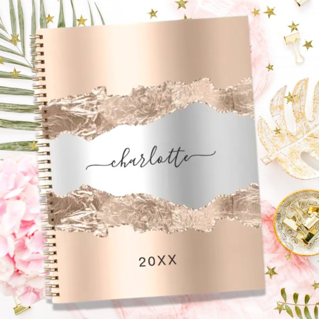 Gold silver agate marble name script notebook (Creator Uploaded)