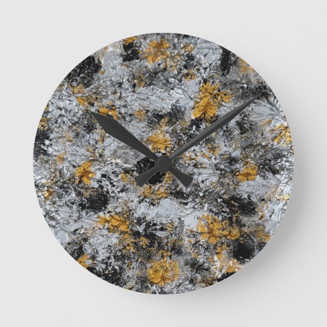 Gold, silver and black - handmade artwork  round clock (Front)