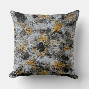 Gold, silver and black - handmade artwork throw pillow