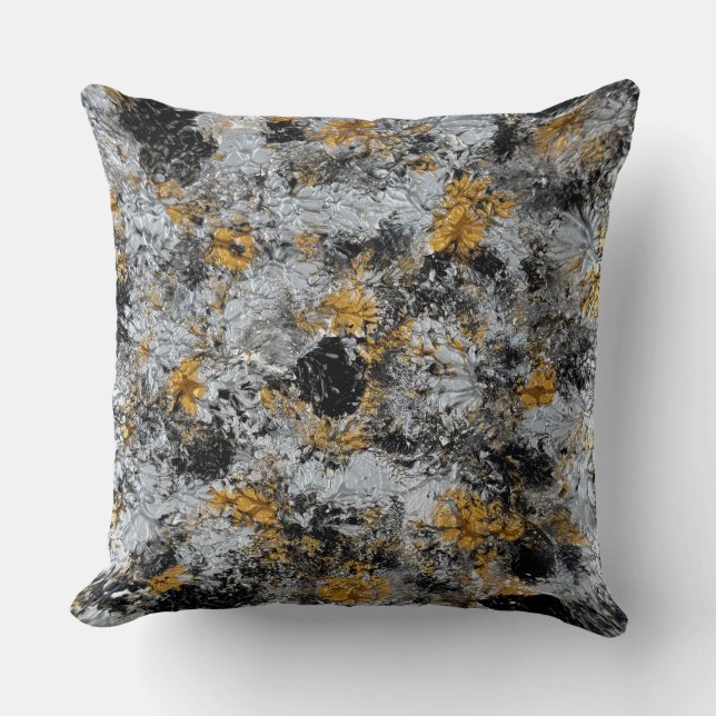 Gold, silver and black - handmade artwork  throw pillow (Front)