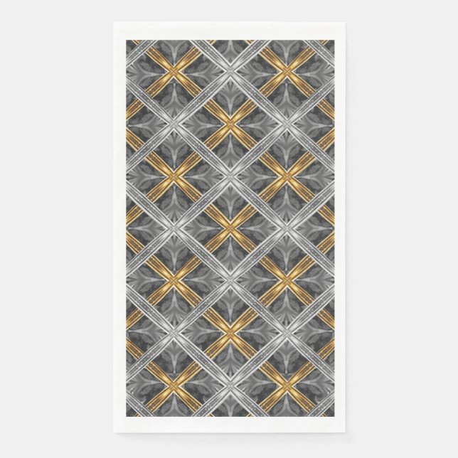 Gold, Silver, and Grey Laced Diamonds Pattern Napkin (Front)