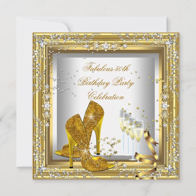 Gold Silver Birthday Party High Heel Champagne Invitation (Front)