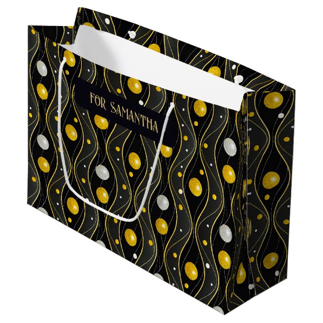 Gold Silver Black Art Deco Pattern Large Gift Bag (Front Angled)