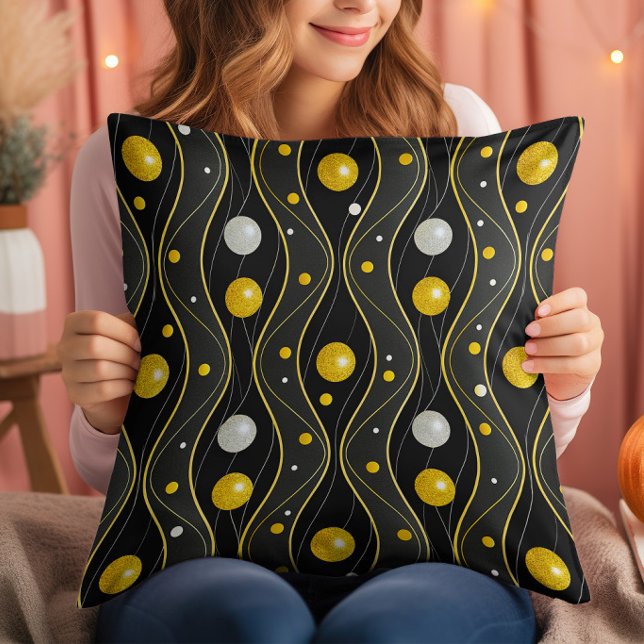 Gold Silver Black Art Deco Pattern Throw Pillow (Creator Uploaded)