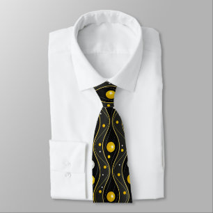 Gold Silver Black Art Deco Pattern Tie