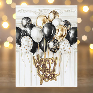 Gold Silver Black Balloons Happy New Year Holiday Postcard