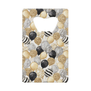Gold Silver Black Balloons New Year Celebration Credit Card Bottle Opener