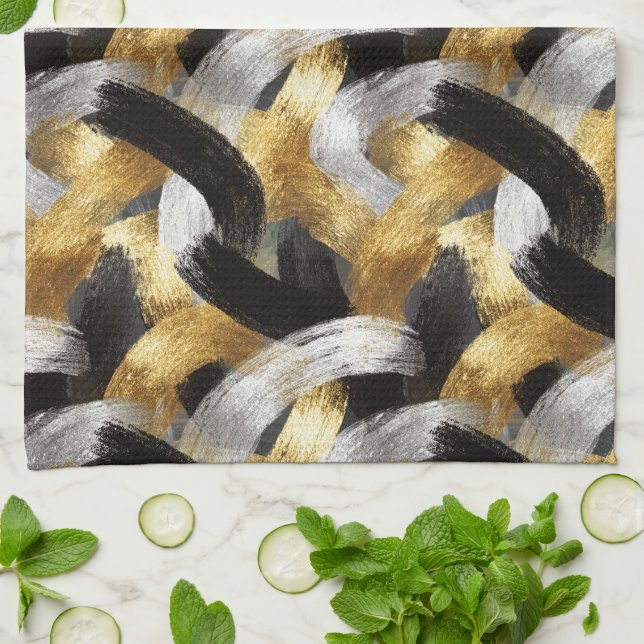 Gold Silver Black Christmas Celebration Kitchen Towel (Folded)