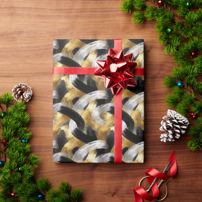 Gold Silver Black Christmas Celebration Wrapping Paper (Holiday Gift)