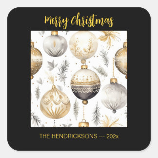 Gold Silver Black Christmas Ornaments Square Sticker