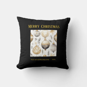 Gold Silver Black Christmas Ornaments  Throw Pillow