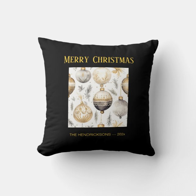 Gold Silver Black Christmas Ornaments  Throw Pillow (Front)